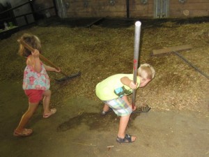 Lulu and "B" Cleaning The Stalls After The Cattle Were Led to Tieouts for the Night