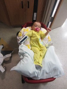 5:45pm - Peanut goes for her 1st wagon ride post surgery.  Halfway through the ride she sat herself up without help and rode the rest of the way sitting up.  Waving and starting to jabber to other nurses and patients.